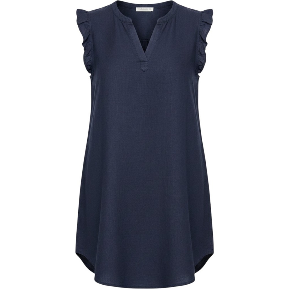 4our Dreamers Navy Blue Linen Blend Ruffle Sleeve Split V-Neck Shift Dress S